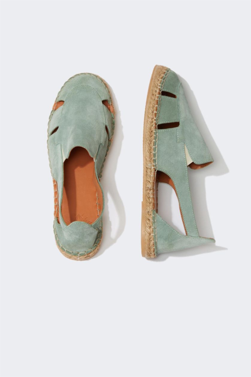 FEMME Vert Espadrilles Cuir Daim