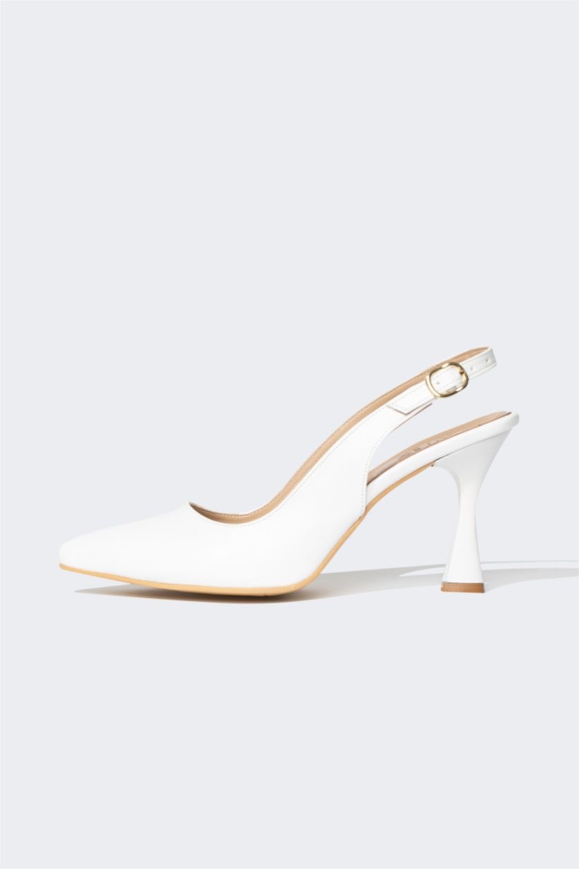 نساء أبيض حذاء كعب عالي نسائي جلد صناعي بكعب سميك بشريط واحد