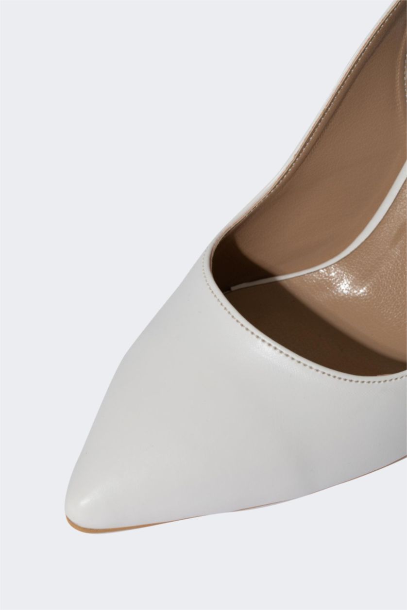 نساء أبيض حذاء كعب عالي نسائي جلد صناعي بكعب سميك بشريط واحد