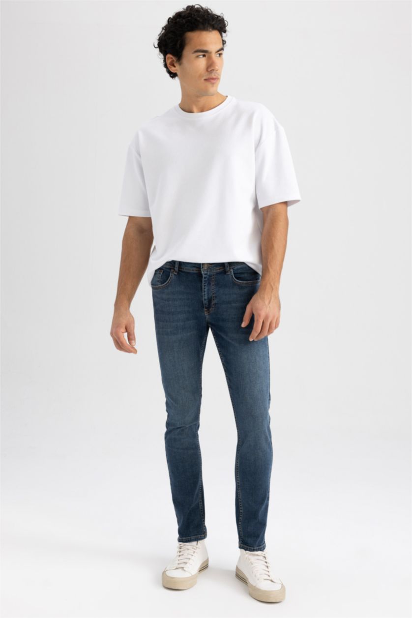 Erkek Koyu Mavi Carlo Skınny Fıt Normal Bel Dar Paça Pantolon