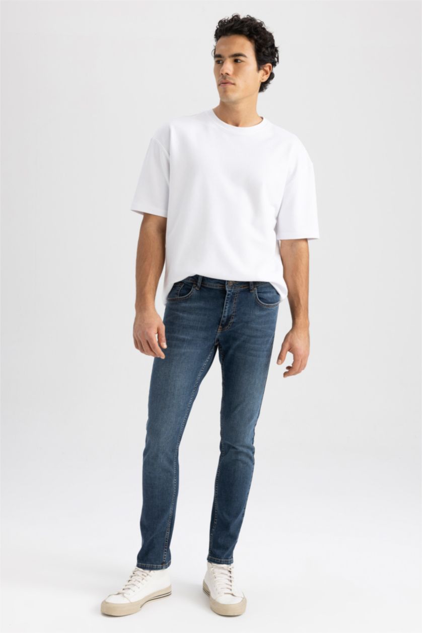 Erkek Koyu Mavi Carlo Skınny Fıt Normal Bel Dar Paça Pantolon