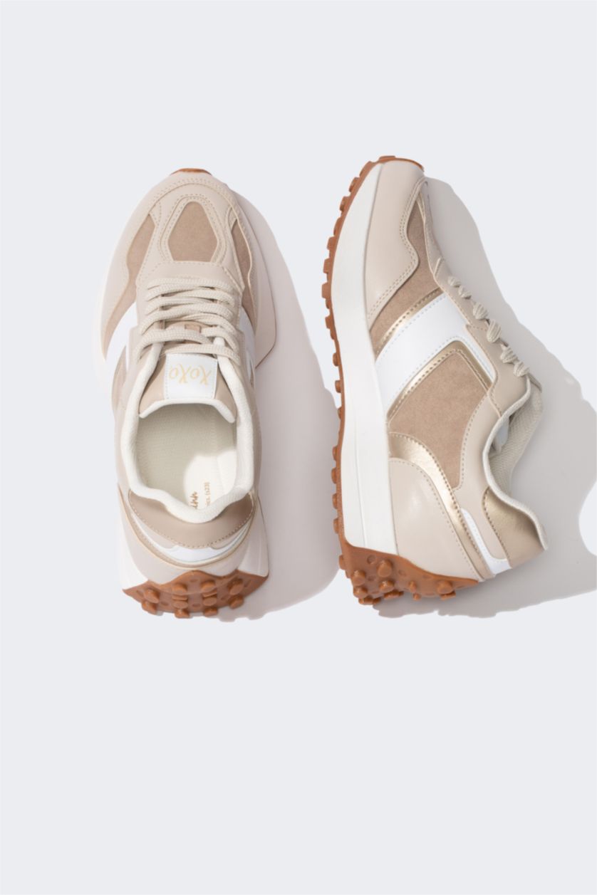 نساء بيج حذاء سنيكرز نسائي شمواه برباط وكعب مسنن من باتمان