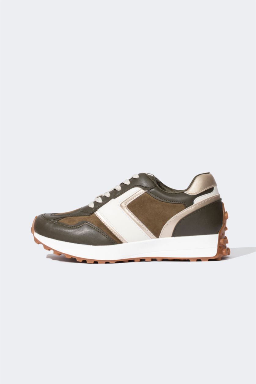 Woman Khaki Women Harley Quinn Ribbed Sole Lace-up Suede Look Sneaker