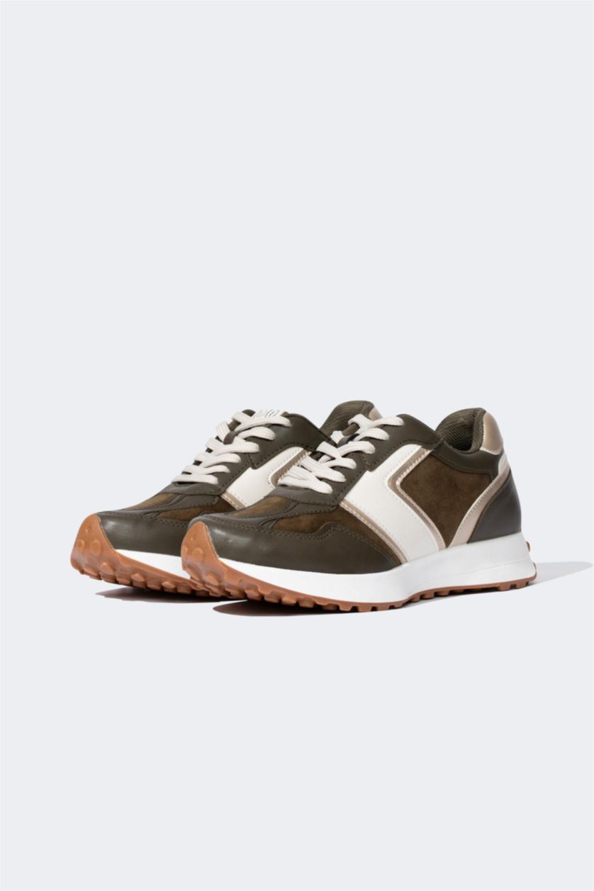 Woman Khaki Women Harley Quinn Ribbed Sole Lace-up Suede Look Sneaker