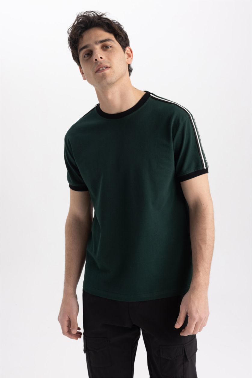 HOMME Vert Foncé T-Shirt Coupe Classique À Col Rond