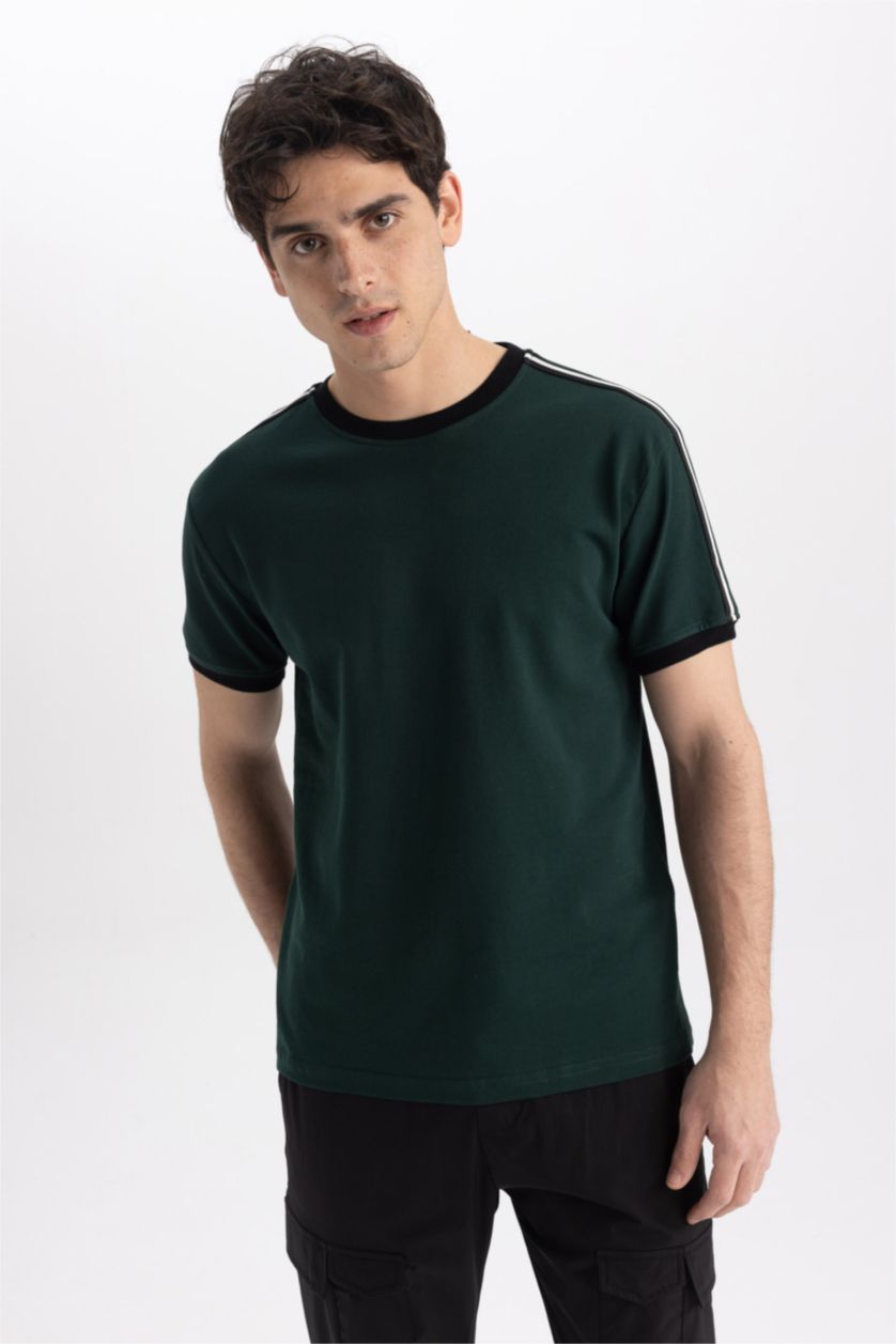 HOMME Vert Foncé T-Shirt Coupe Classique À Col Rond