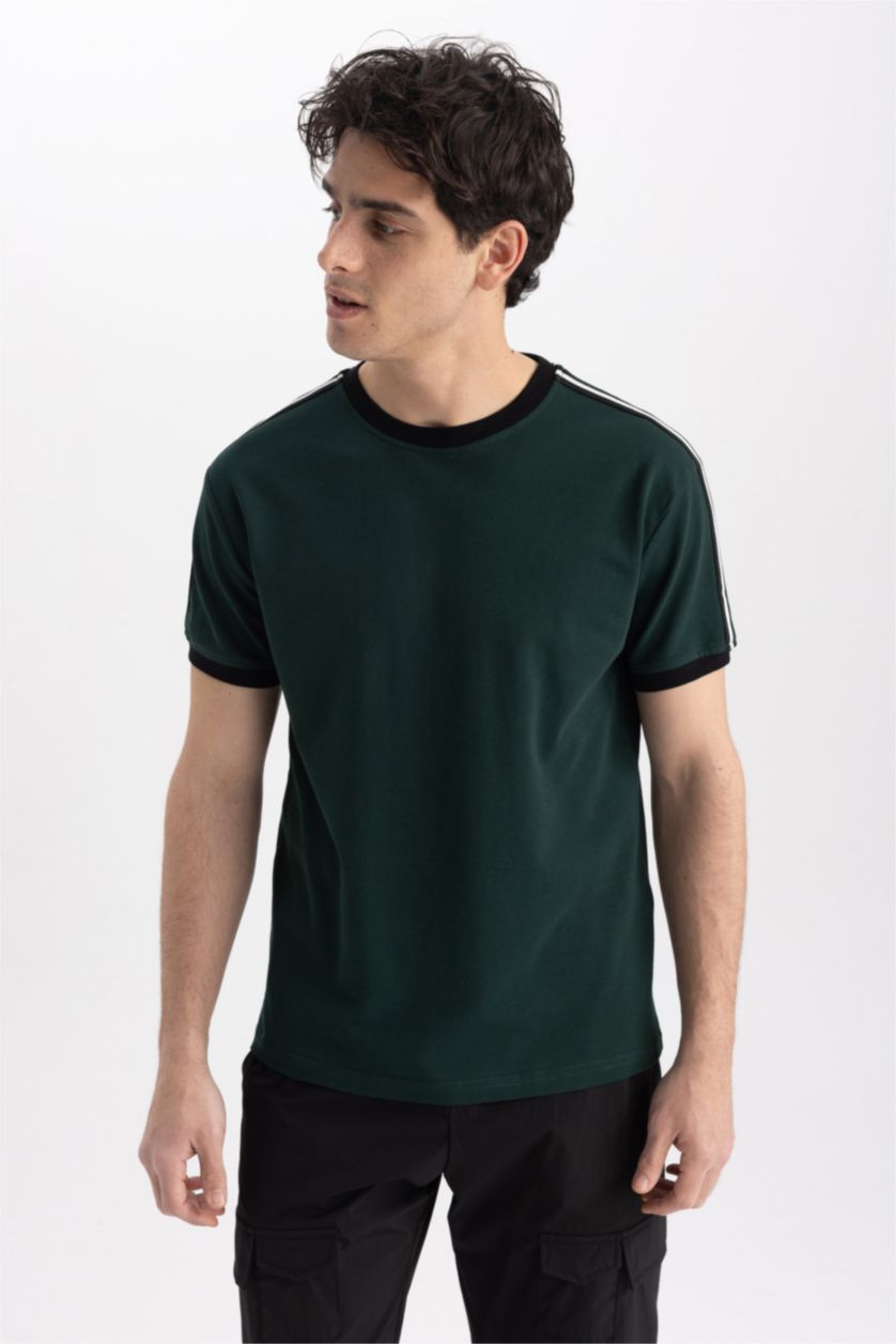 HOMME Vert Foncé T-Shirt Coupe Classique À Col Rond