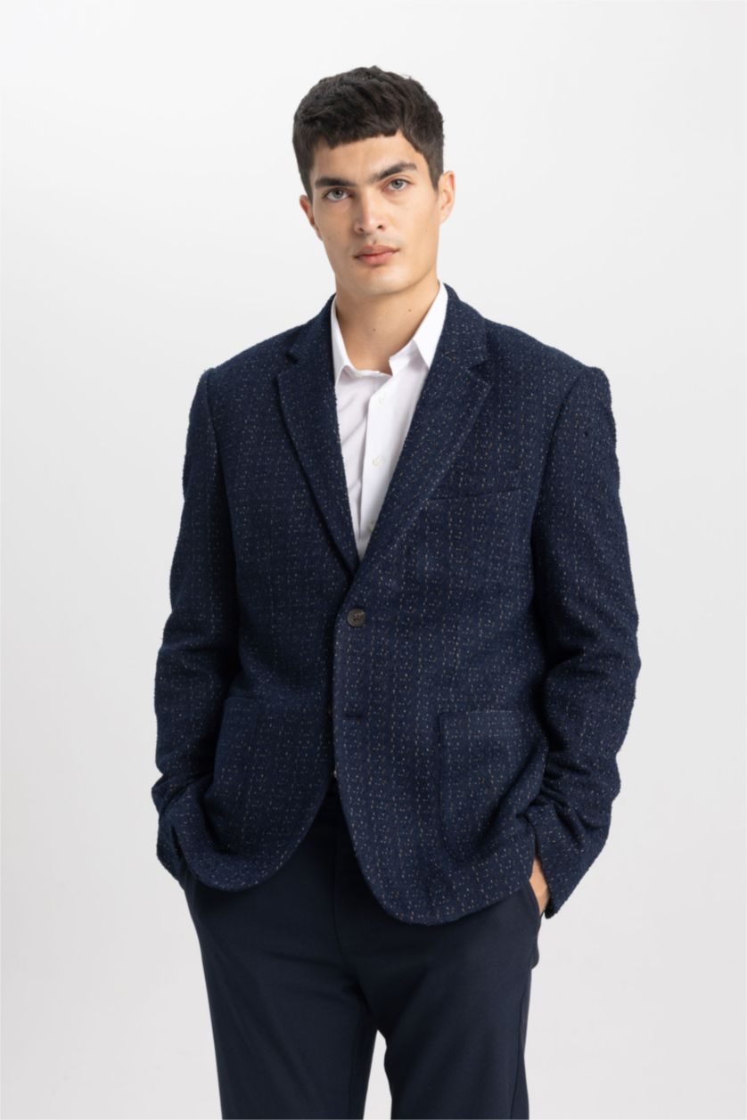 Erkek Lacivert Slım Fıt Blazer Ceket