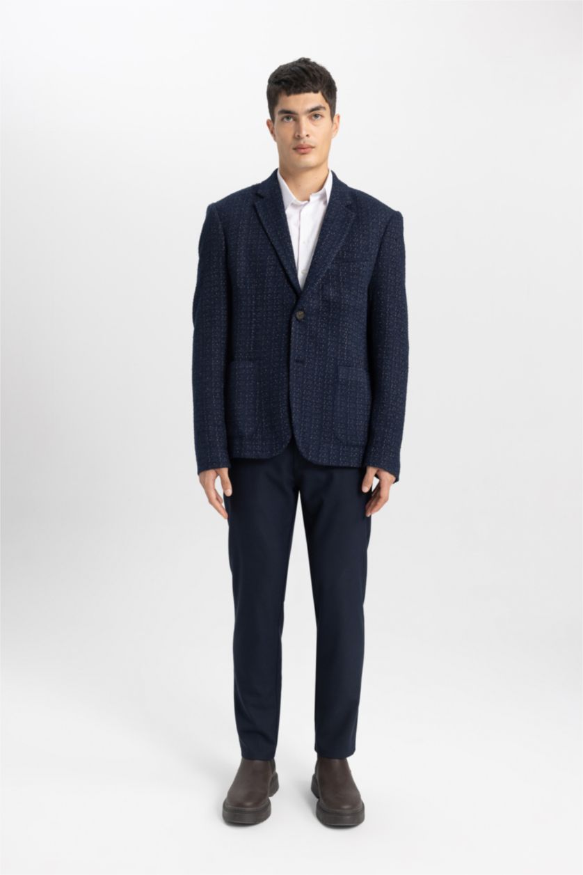 Erkek Lacivert Slım Fıt Blazer Ceket