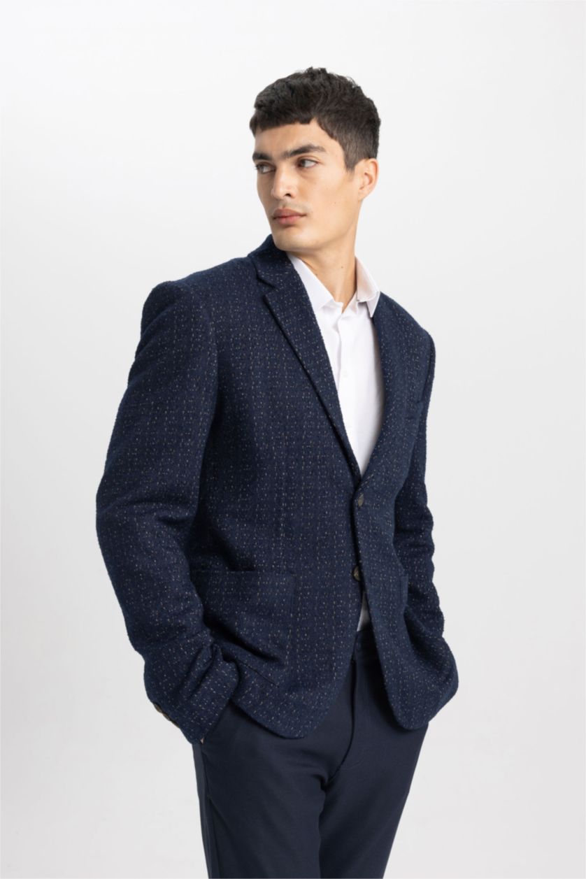 Erkek Lacivert Slım Fıt Blazer Ceket