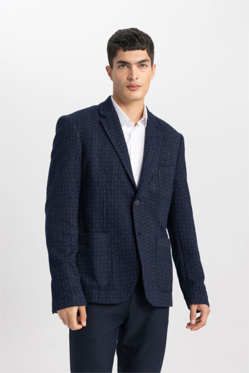 Erkek Lacivert Slım Fıt Blazer Ceket