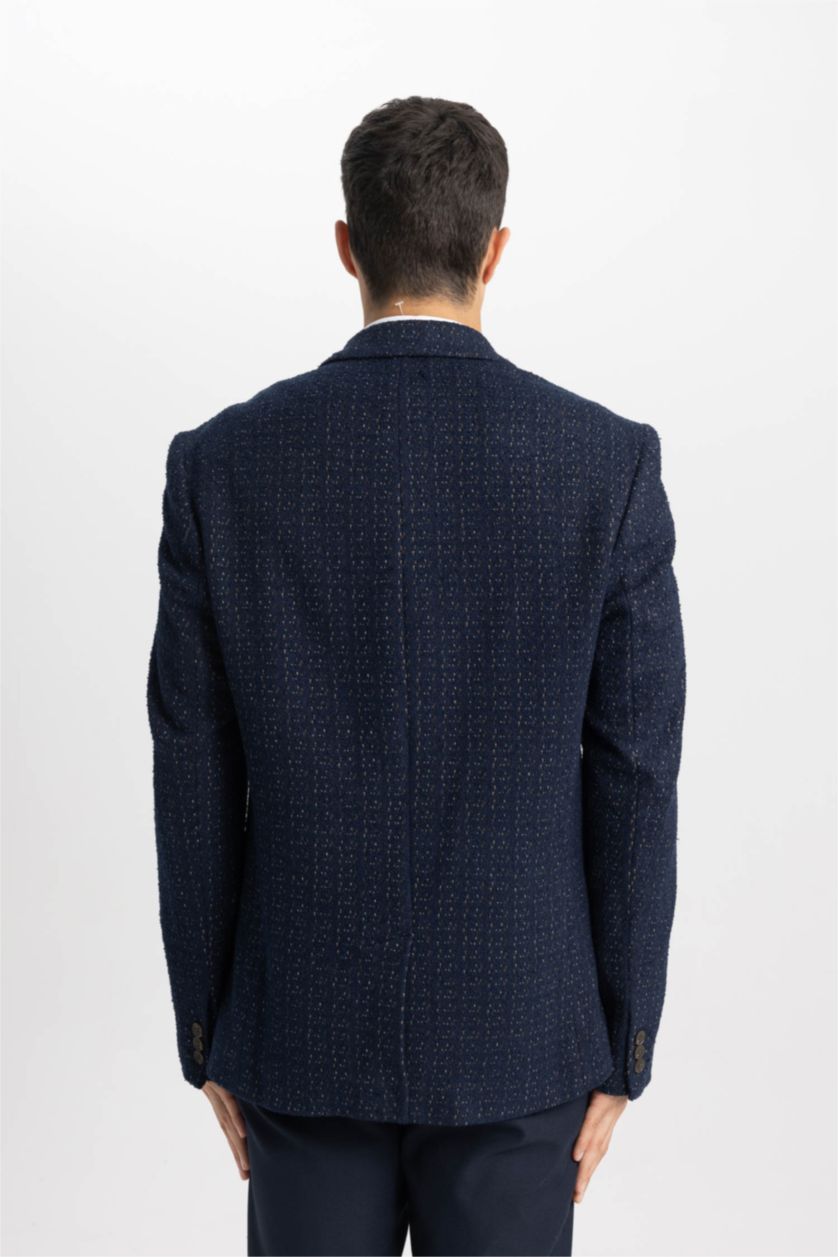 Erkek Lacivert Slım Fıt Blazer Ceket