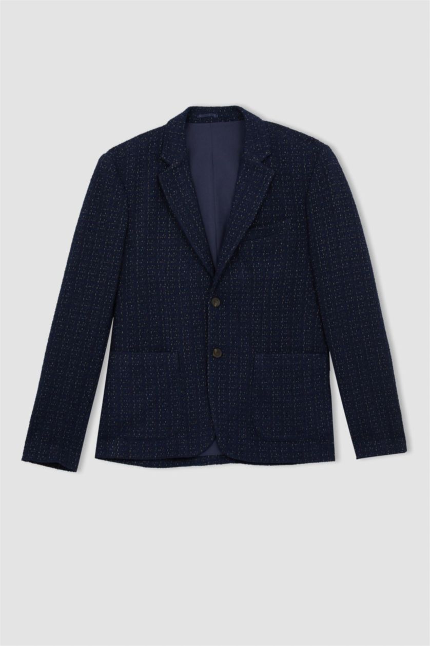 Erkek Lacivert Slım Fıt Blazer Ceket
