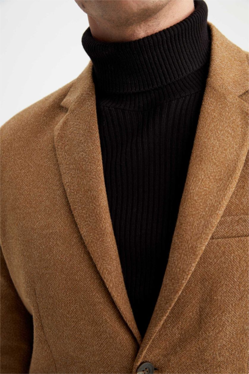 Erkek Camel Slim Fit Astarlı Blazer Ceket