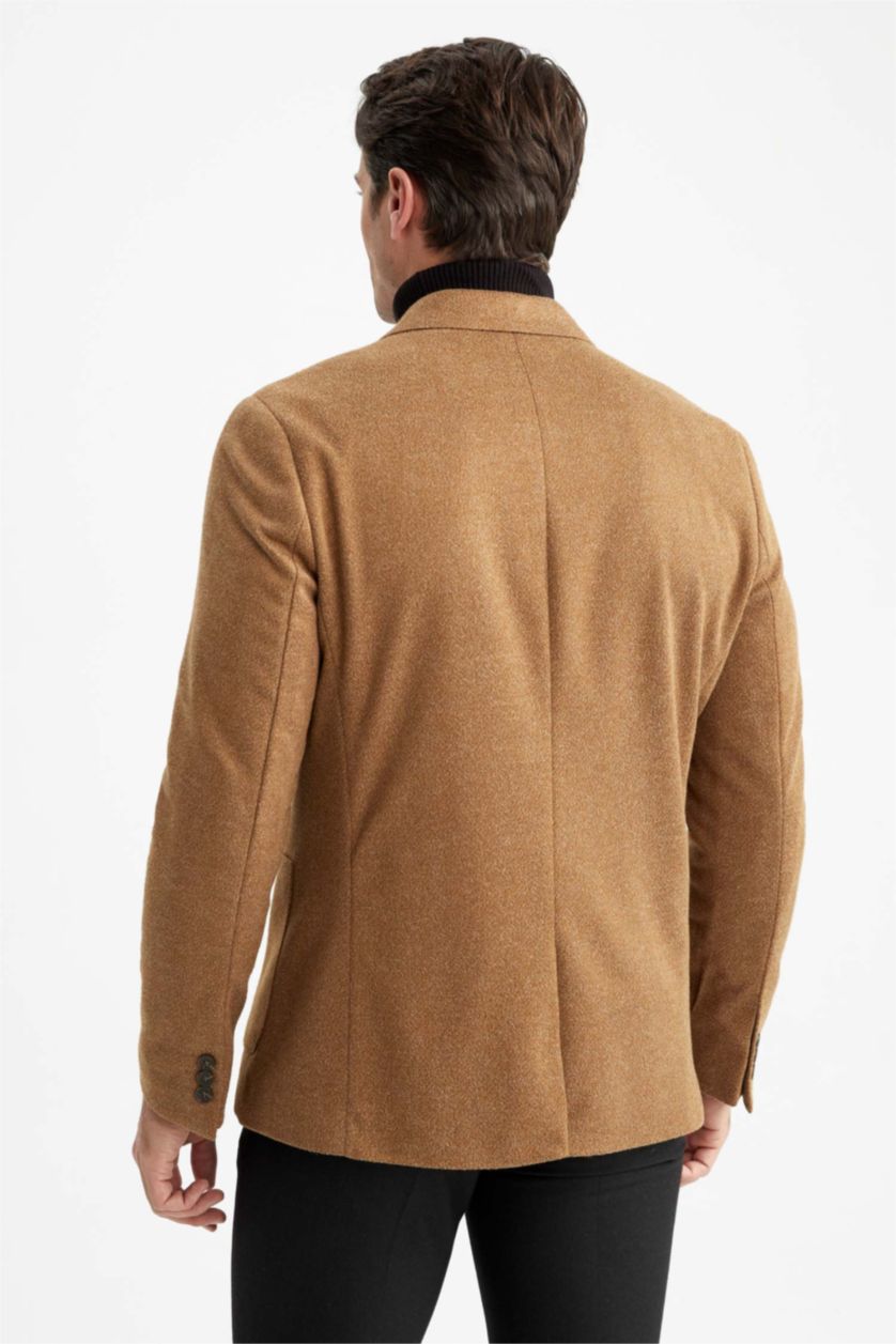 Erkek Camel Slim Fit Astarlı Blazer Ceket