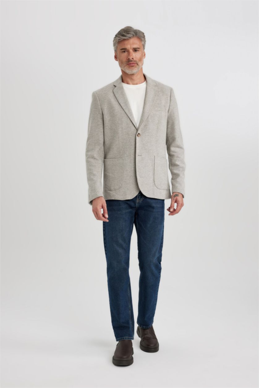 Erkek Vizon Slım Fıt Astarlı Çizgili Blazer Ceket