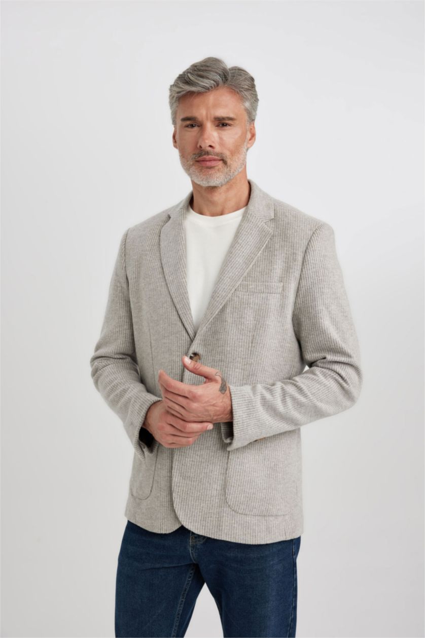 Erkek Vizon Slım Fıt Astarlı Çizgili Blazer Ceket