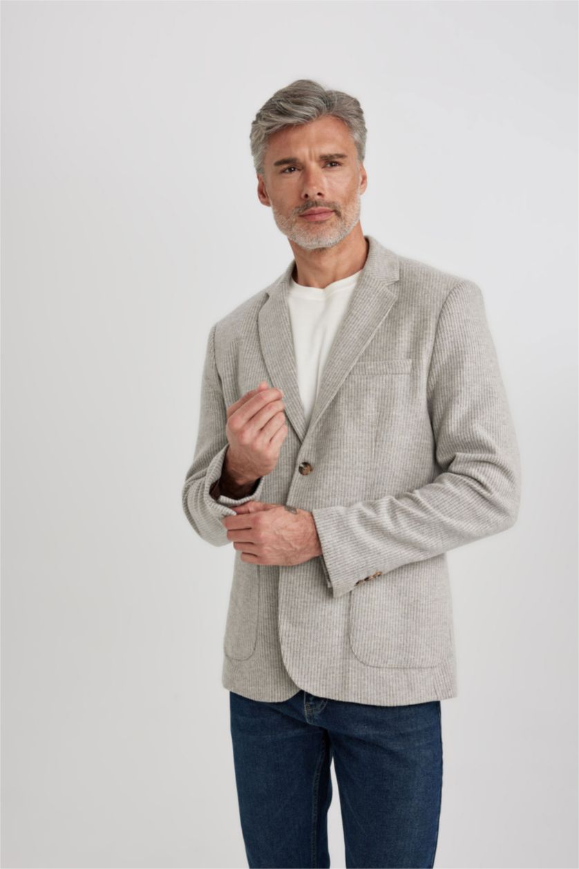 Erkek Vizon Slım Fıt Astarlı Çizgili Blazer Ceket