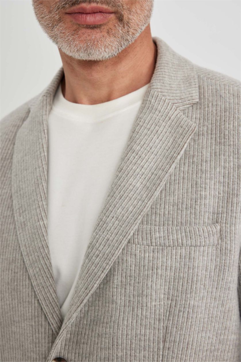 Erkek Vizon Slım Fıt Astarlı Çizgili Blazer Ceket