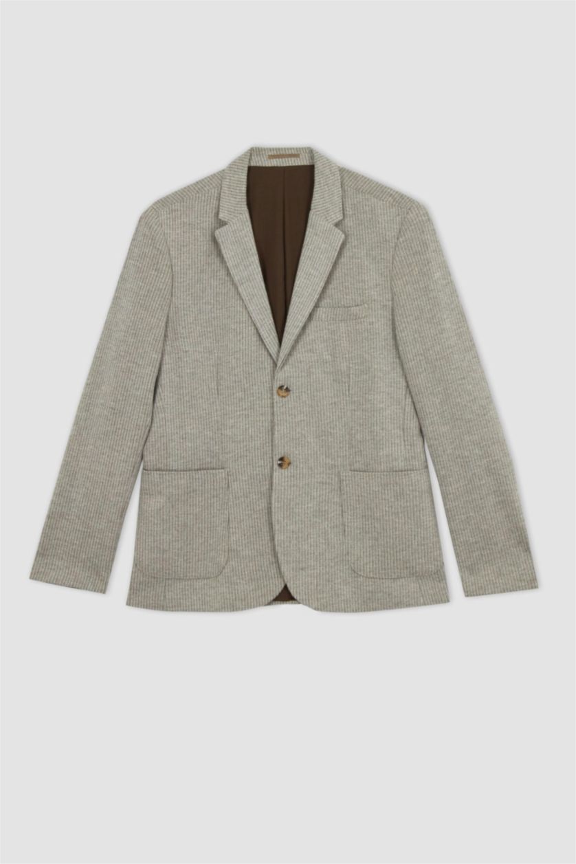 Erkek Vizon Slım Fıt Astarlı Çizgili Blazer Ceket