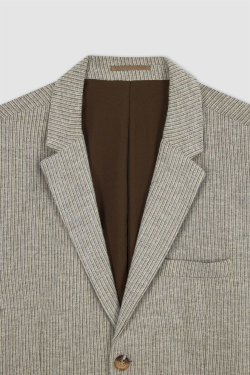 Erkek Vizon Slım Fıt Astarlı Çizgili Blazer Ceket