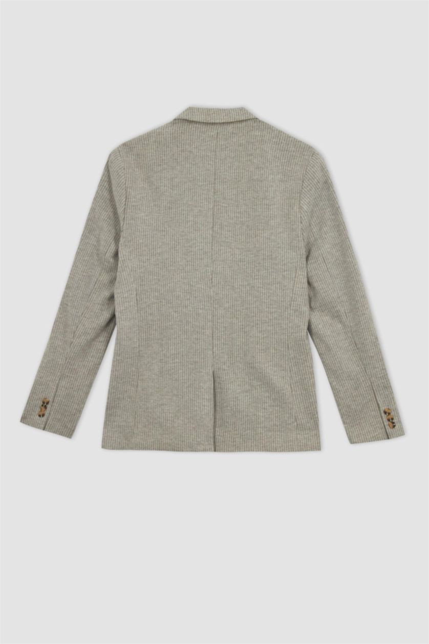 Erkek Vizon Slım Fıt Astarlı Çizgili Blazer Ceket