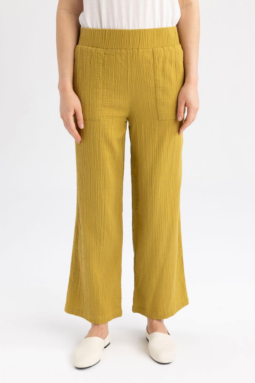 WOMAN Light Khaki Wide Leg Muslin Trousers