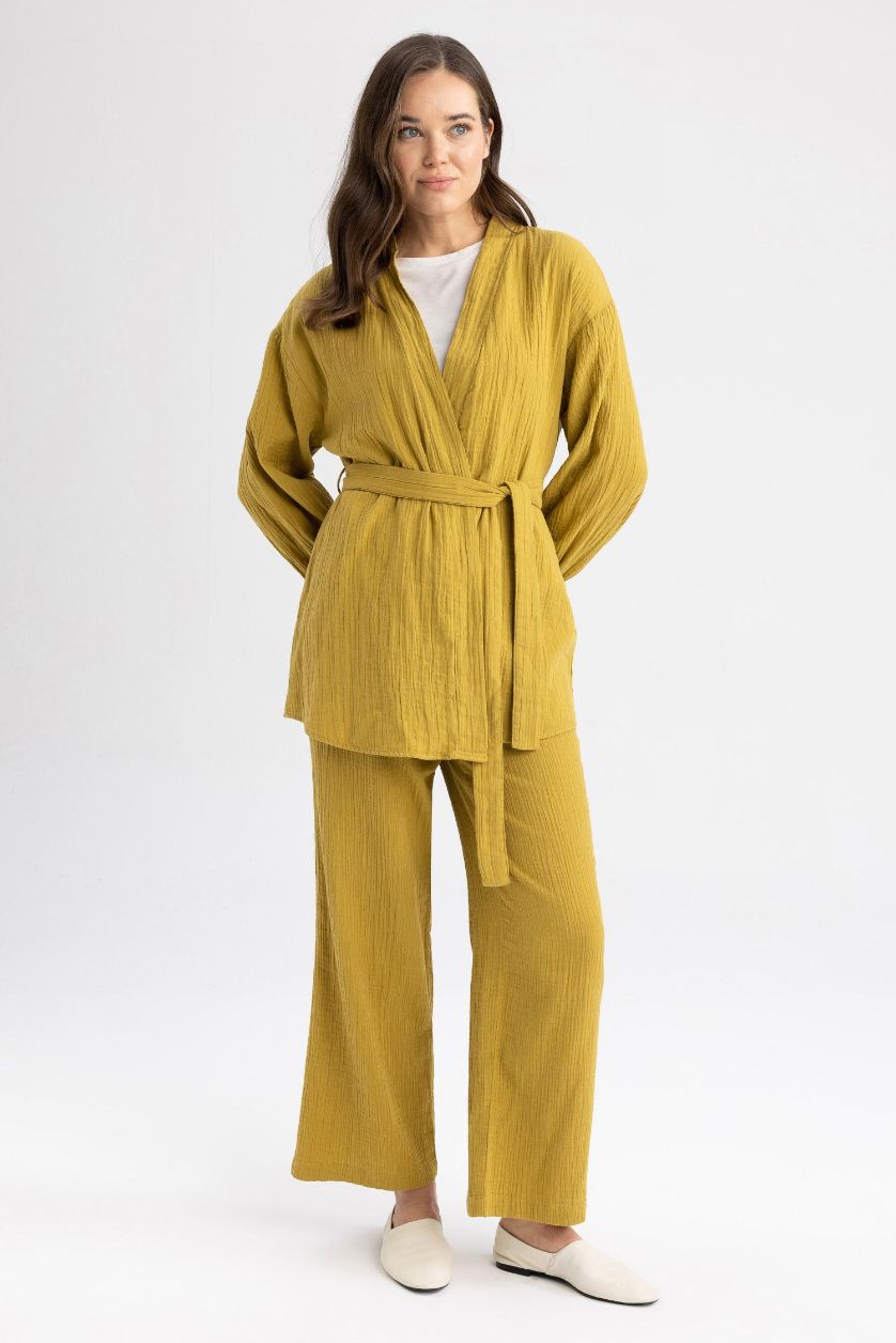 WOMAN Light Khaki Wide Leg Muslin Trousers