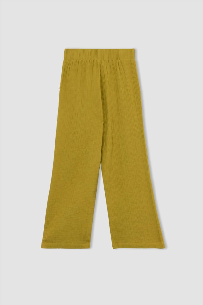 WOMAN Light Khaki Wide Leg Muslin Trousers