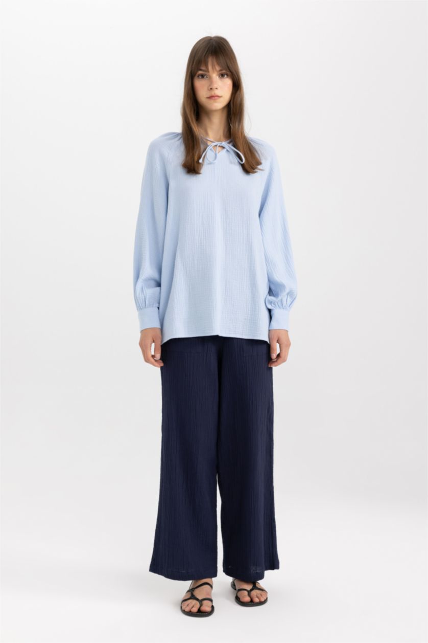 نساء كحلي سروال موسلين واسع برجل واسع