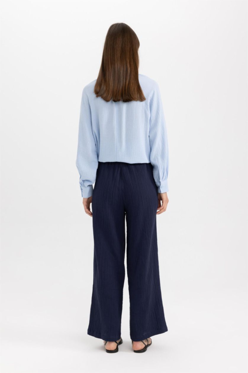 نساء كحلي سروال موسلين واسع برجل واسع