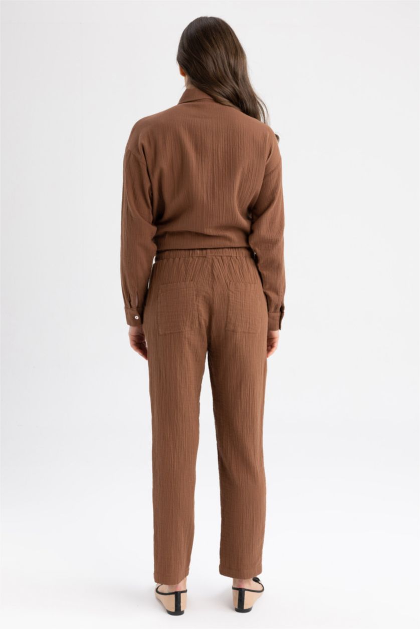 حريمي بني بنطلون واسع بيزك برباط على الخصر