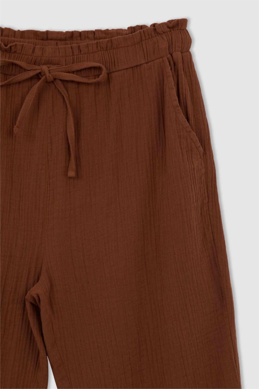 حريمي بني بنطلون واسع بيزك برباط على الخصر