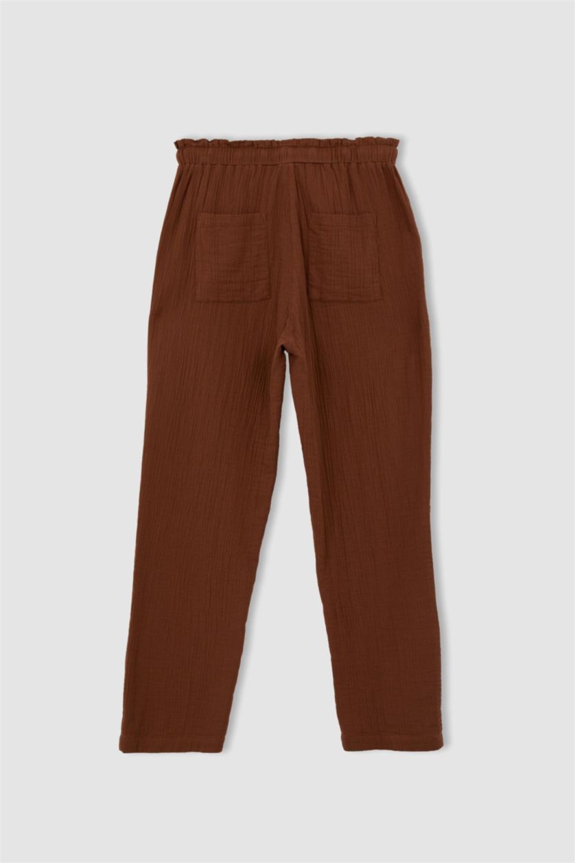 حريمي بني بنطلون واسع بيزك برباط على الخصر