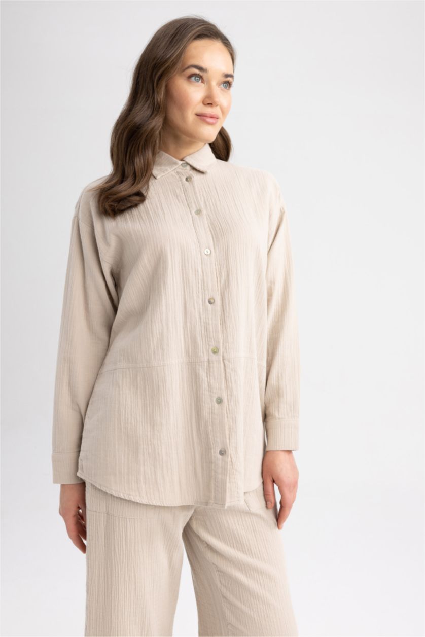 WOMAN Sand Regular Fit Muslin Long Sleeve Tunic