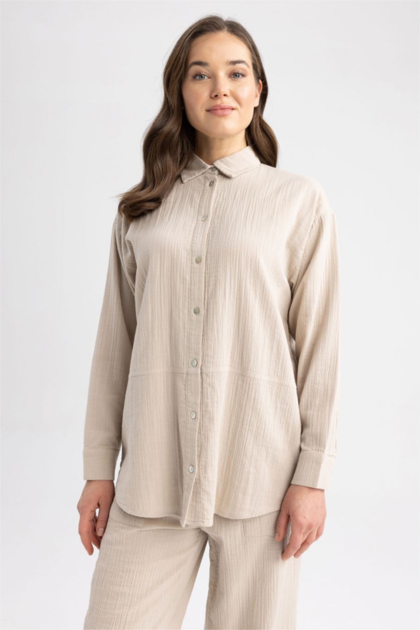WOMAN Sand Regular Fit Muslin Long Sleeve Tunic