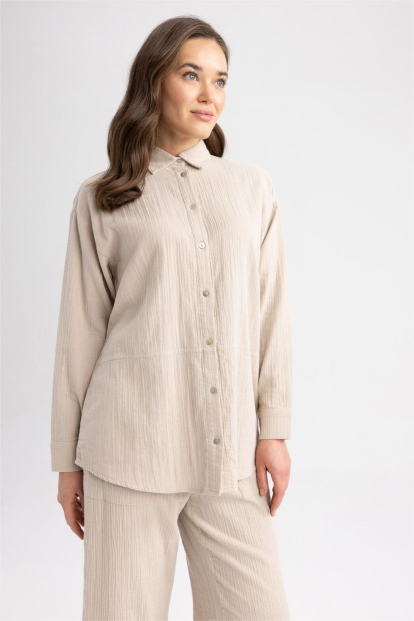 WOMAN Sand Regular Fit Muslin Long Sleeve Tunic