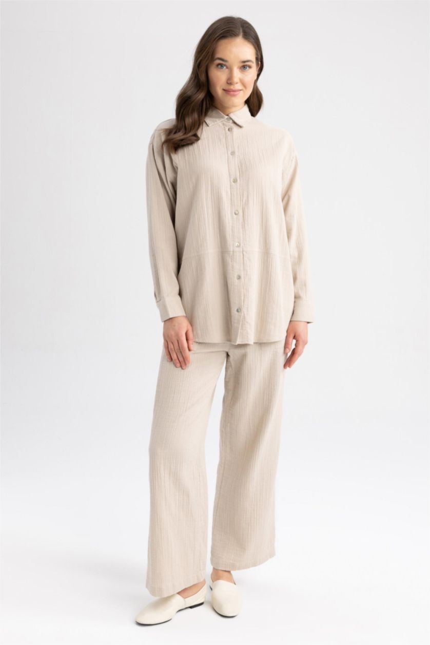 WOMAN Sand Regular Fit Muslin Long Sleeve Tunic