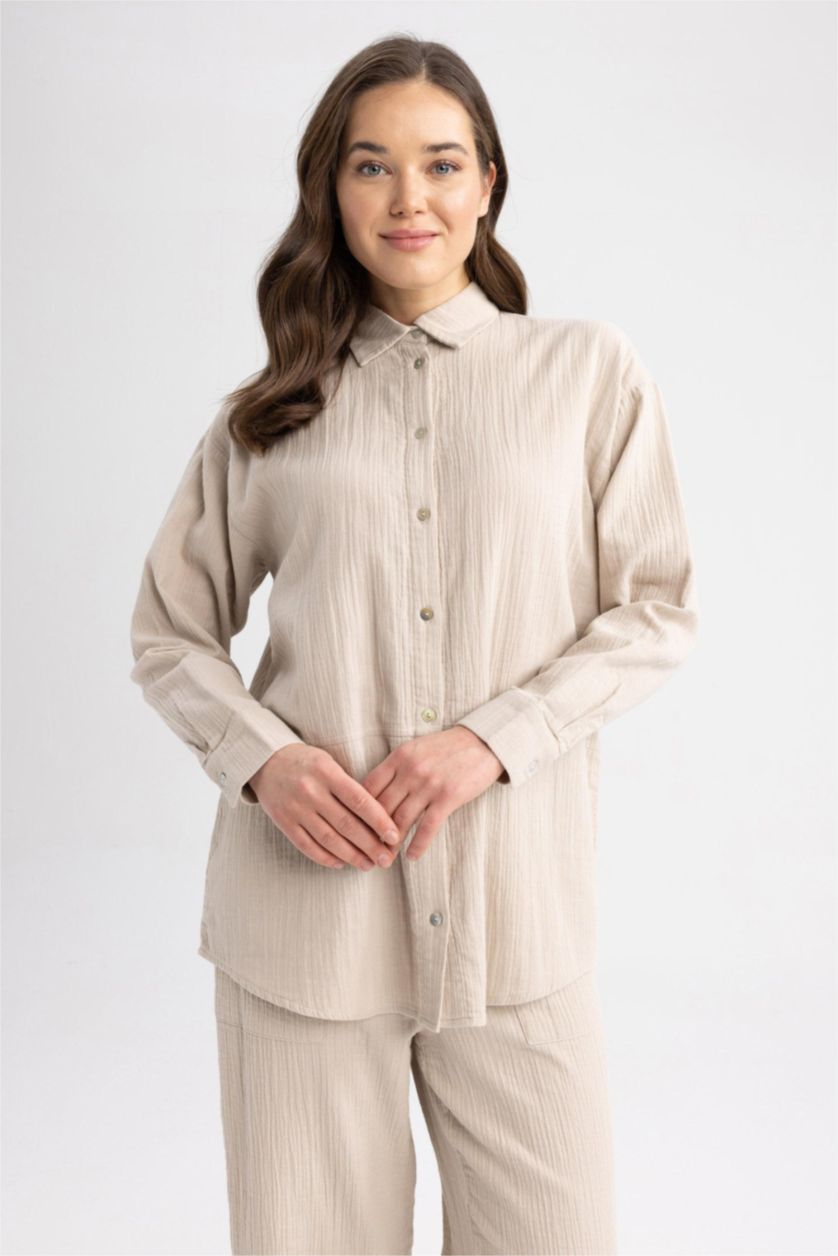 WOMAN Sand Regular Fit Muslin Long Sleeve Tunic