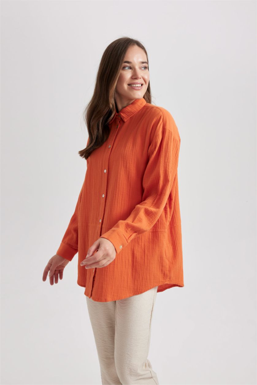 WOMAN Orange Regular Fit Muslin Long Sleeve Tunic