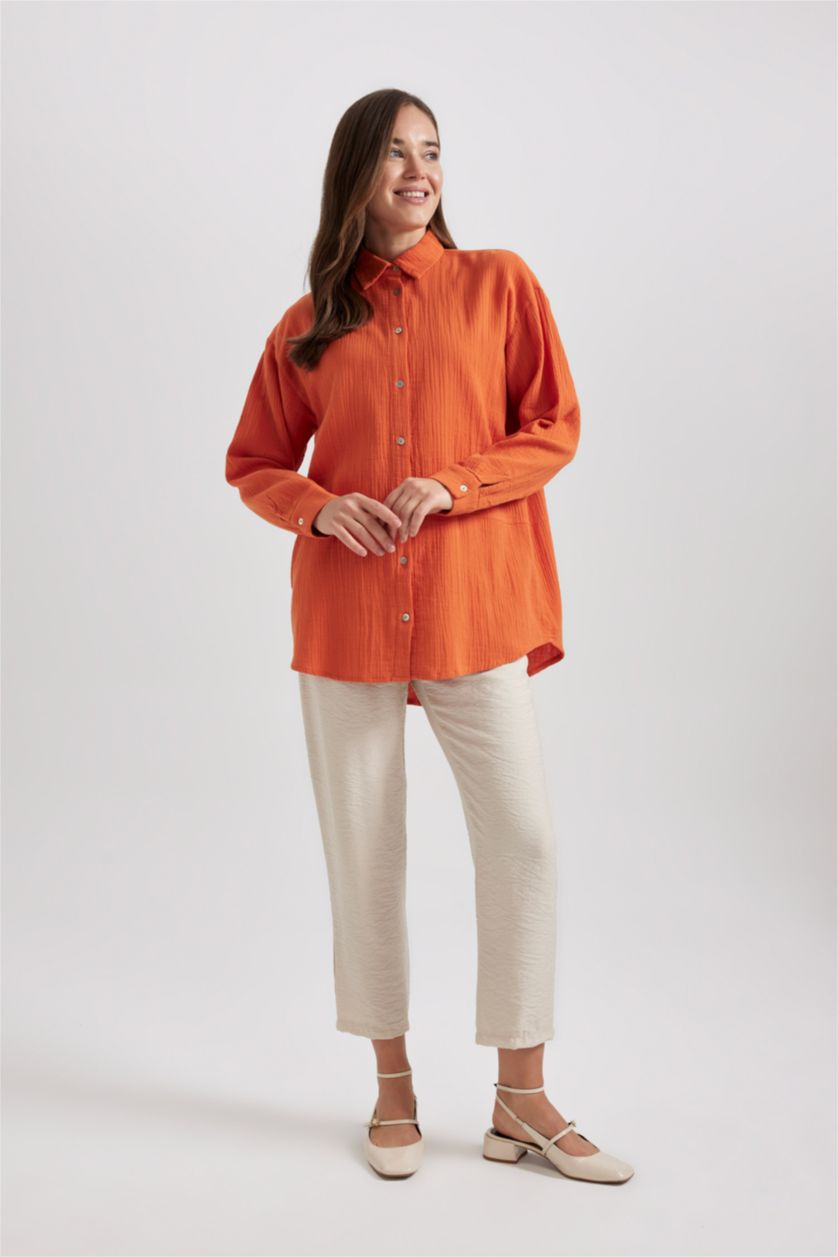 WOMAN Orange Regular Fit Muslin Long Sleeve Tunic