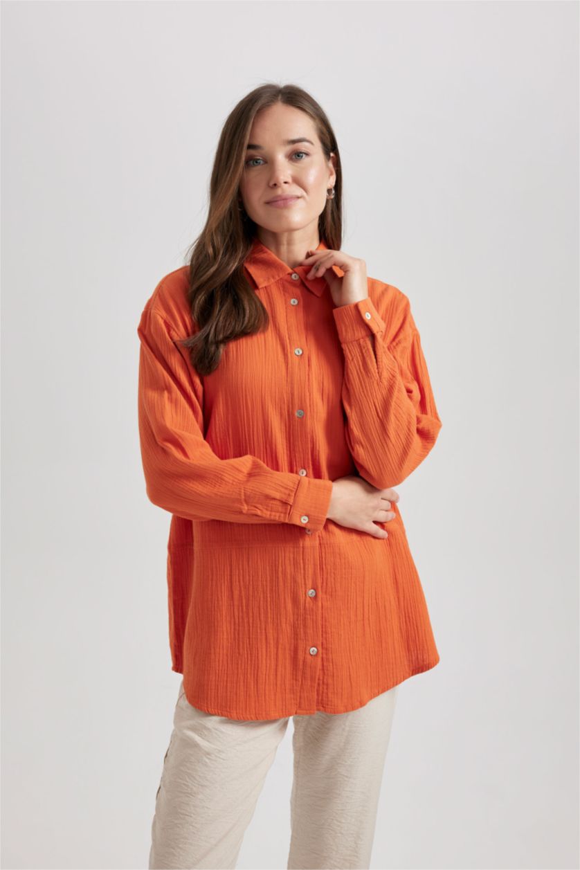 WOMAN Orange Regular Fit Muslin Long Sleeve Tunic