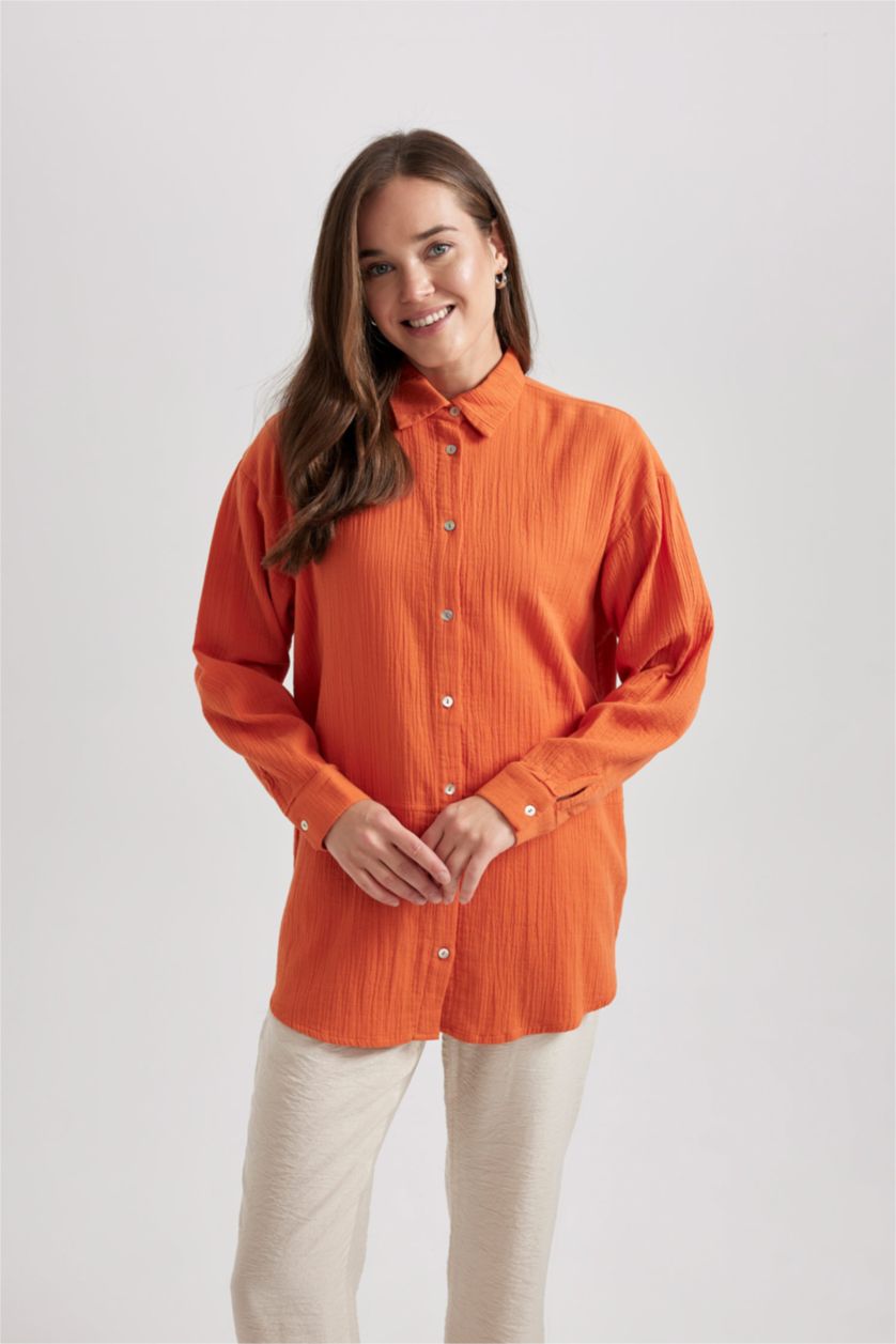 WOMAN Orange Regular Fit Muslin Long Sleeve Tunic