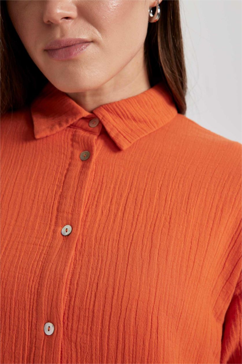 WOMAN Orange Regular Fit Muslin Long Sleeve Tunic