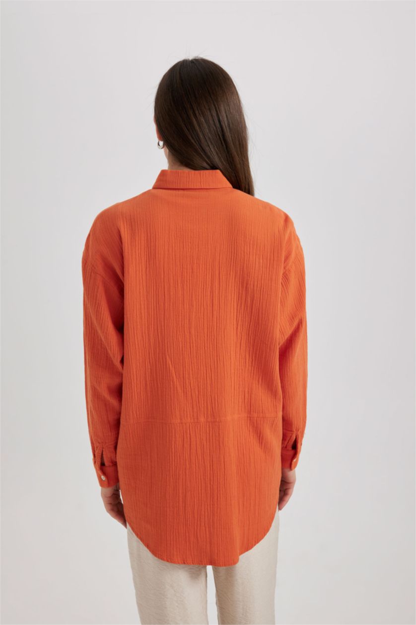 WOMAN Orange Regular Fit Muslin Long Sleeve Tunic
