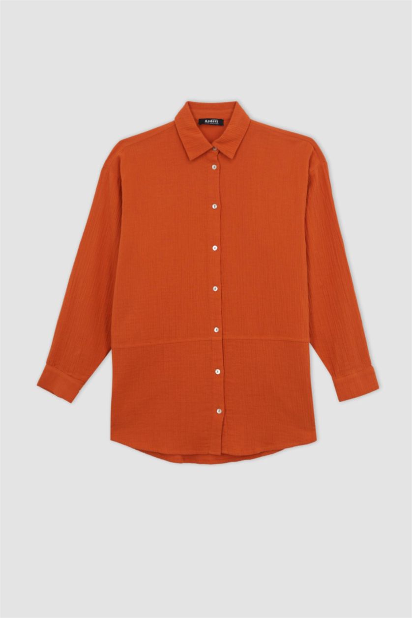 WOMAN Orange Regular Fit Muslin Long Sleeve Tunic