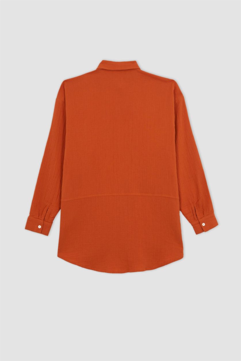 WOMAN Orange Regular Fit Muslin Long Sleeve Tunic