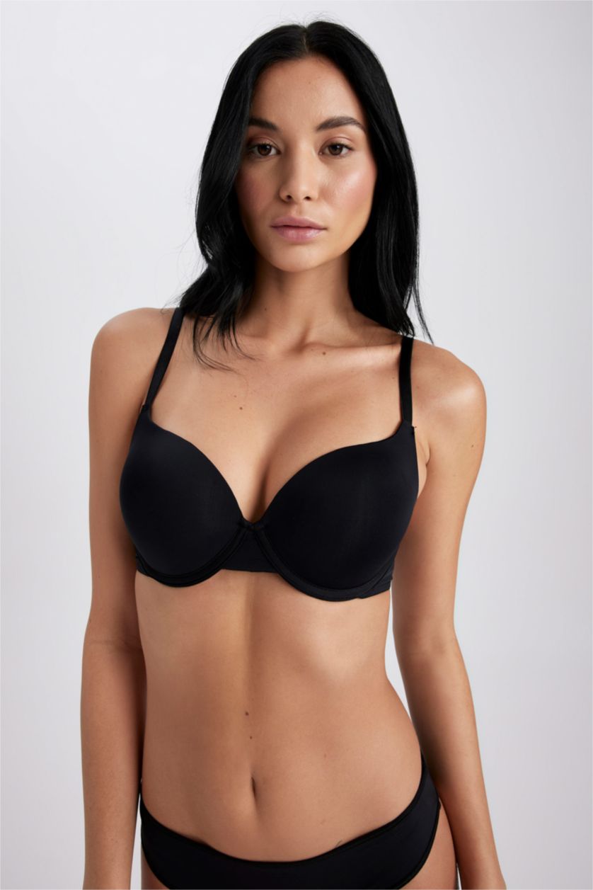 WOMAN Black Fall in Love Half Pushup Padded Basic T-Shirt Bra