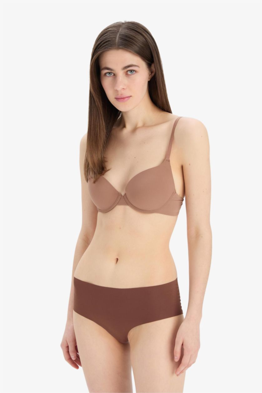 Kadın Açık Kahve Push Up Micro Yarım Dolgulu Tişört Bra