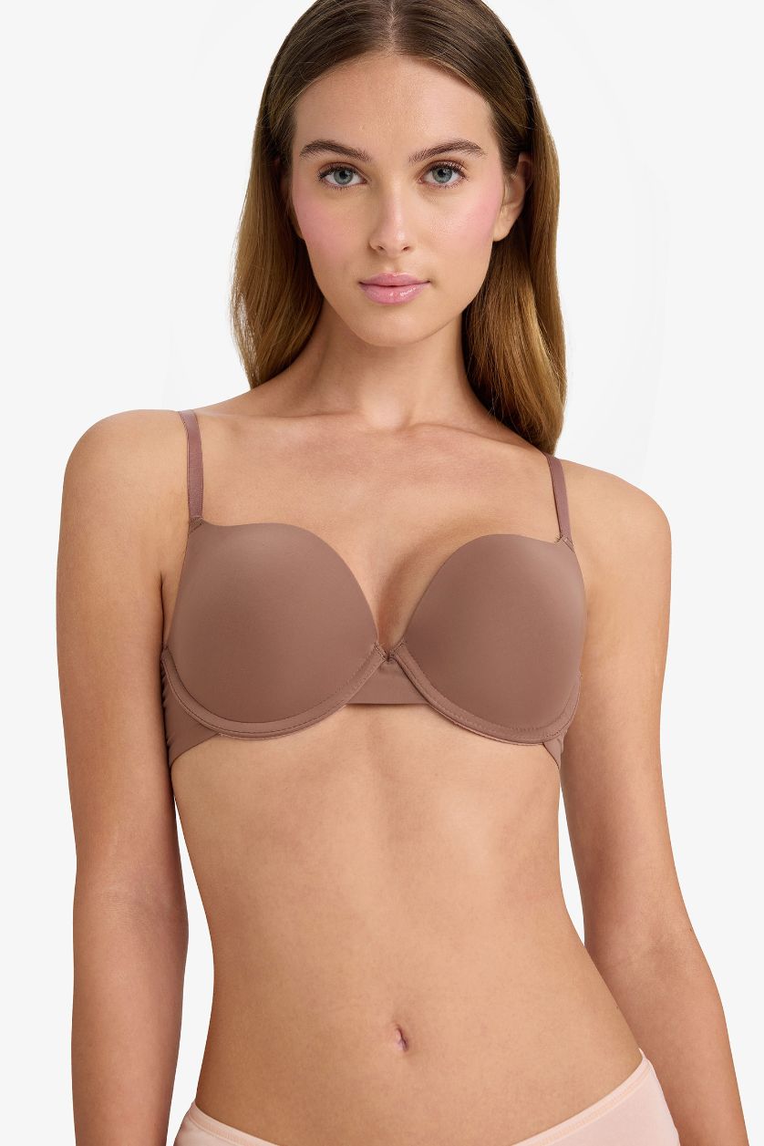 Woman Light Brown Fall in Love Push Up Micro Coated Half Padded T-Shirt Bra
